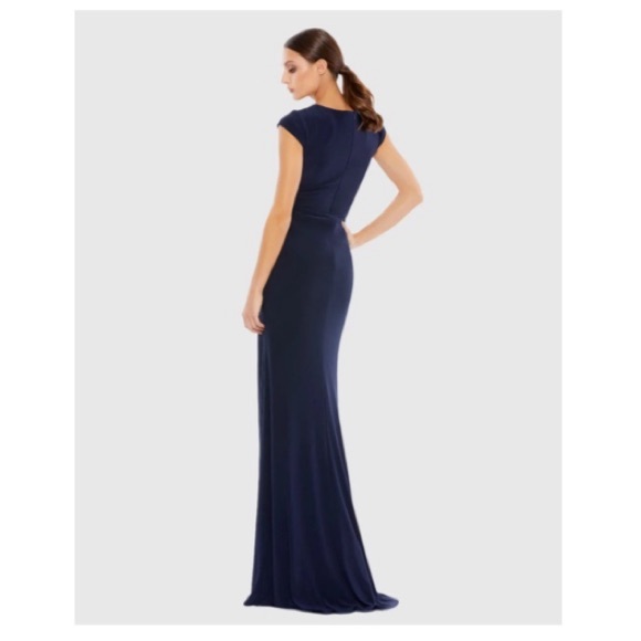 NWT MAC DUGGAI 26504 NAV V-NECK RUCHED JERSEY GOWN - Picture 5 of 9